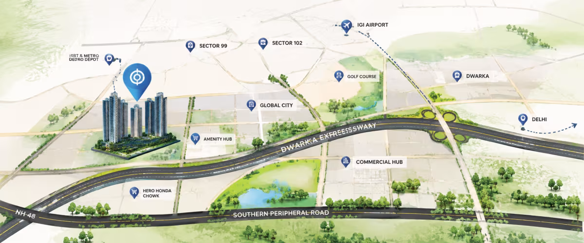Map showing the location of Smartworld Sky Arc in Sector 79, Gurgaon