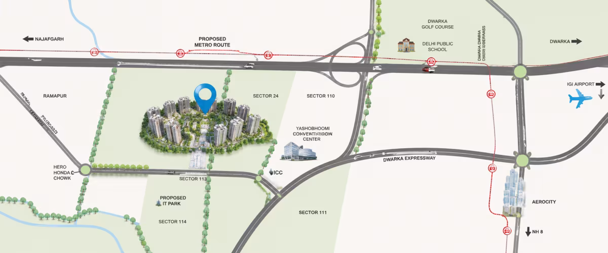 Map showing the location of Smartworld One DXP in Sector 113, Gurgaon