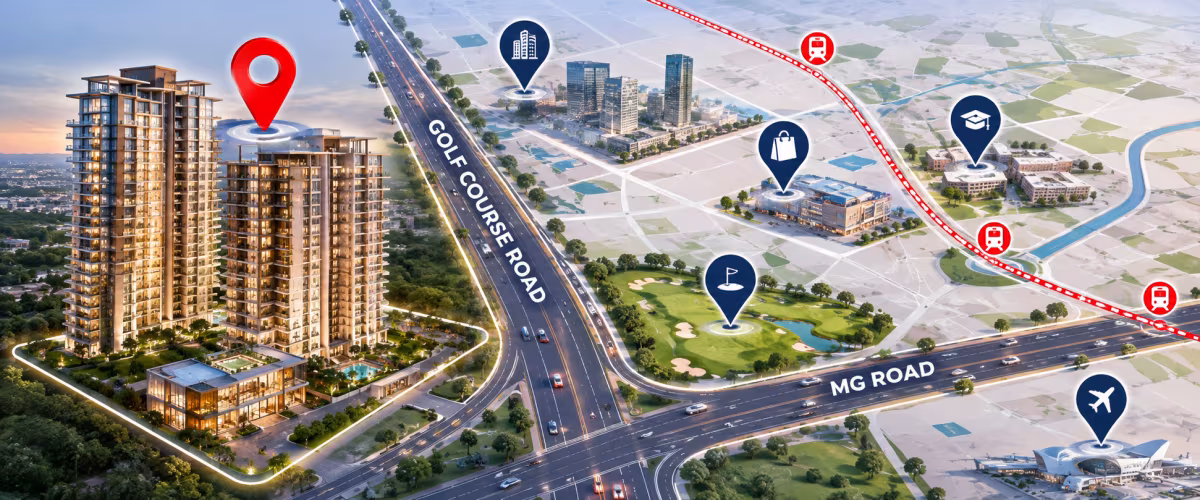 Map showing the location of DLF The Dahlias Penthouse Collection in Golf Course Road, Gurgaon