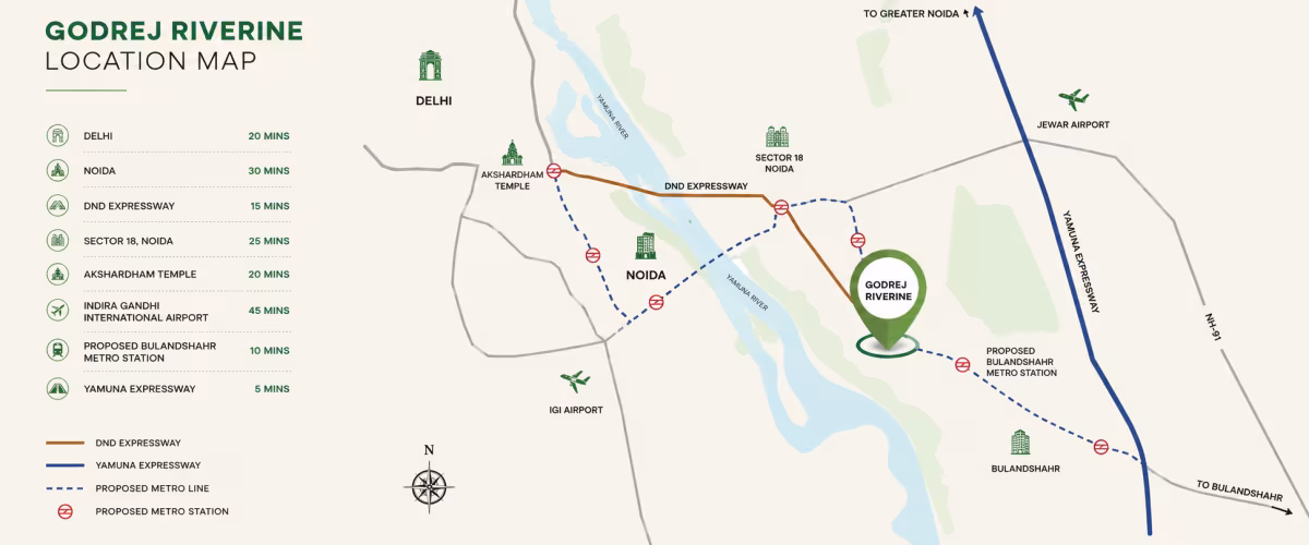 Map showing the location of Godrej Riverine in Noida Expressway, Noida