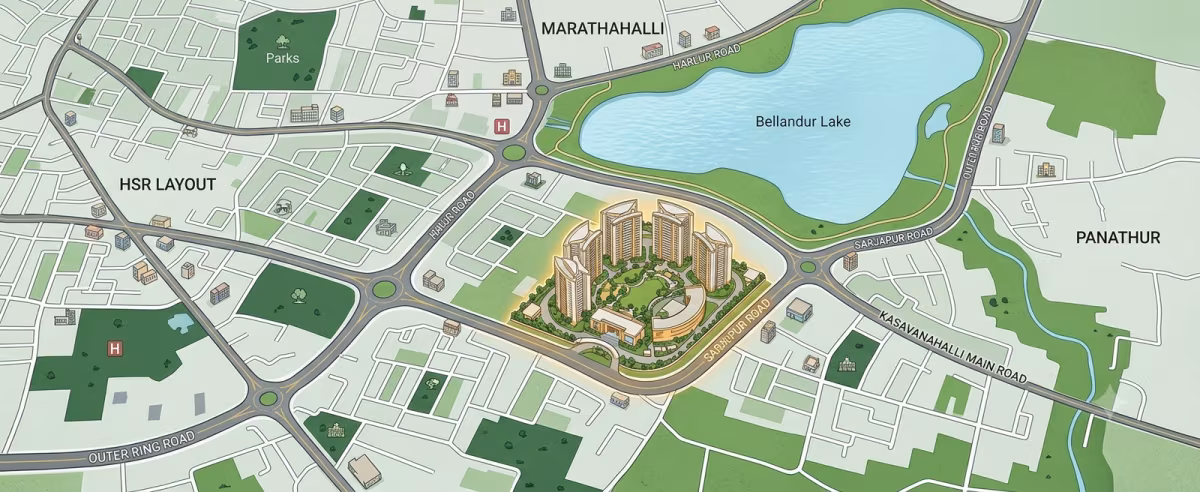 Map showing the location of Sobha Crescent in Golf Course Extension Road, Gurgaon
