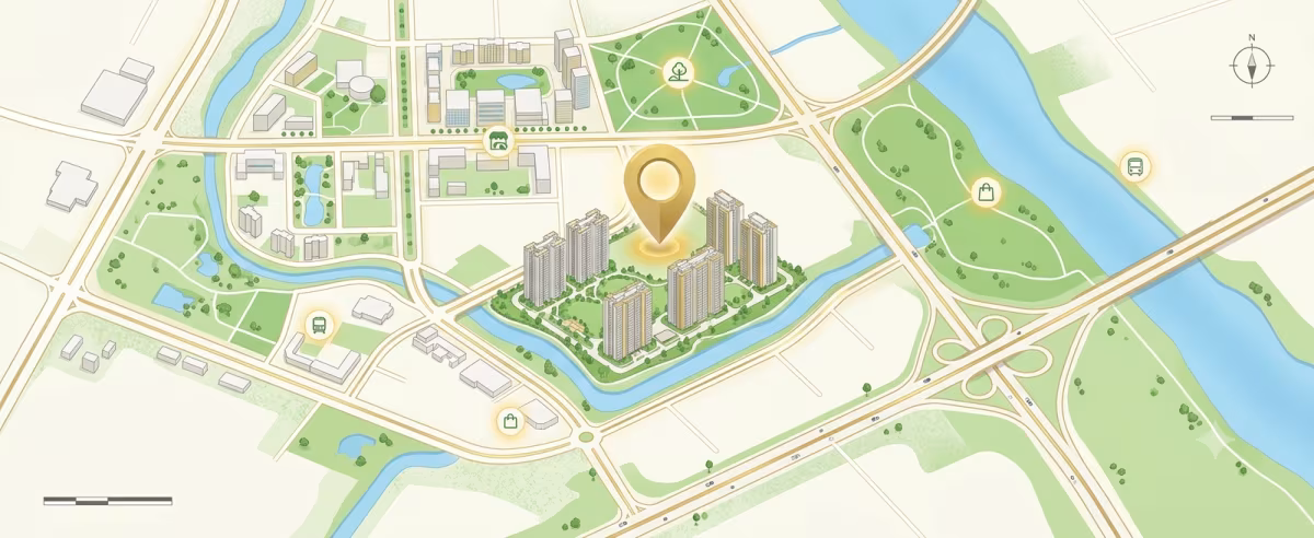 Map showing the location of Krisumi Waterside Residences - The Forest Reserve in Dwarka Expressway, Gurgaon