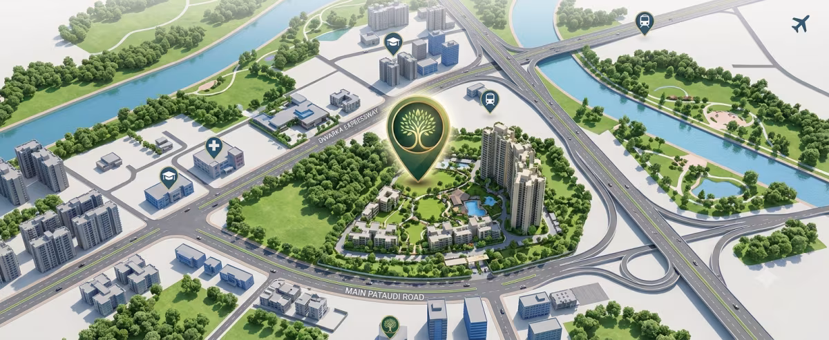 Map showing the location of Godrej Vrikshya in Dwarka Expressway, Gurgaon